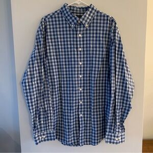 Croft Barrow Dress Shirt Plaid Check Blue White Long Sleeve Button Down Size XL